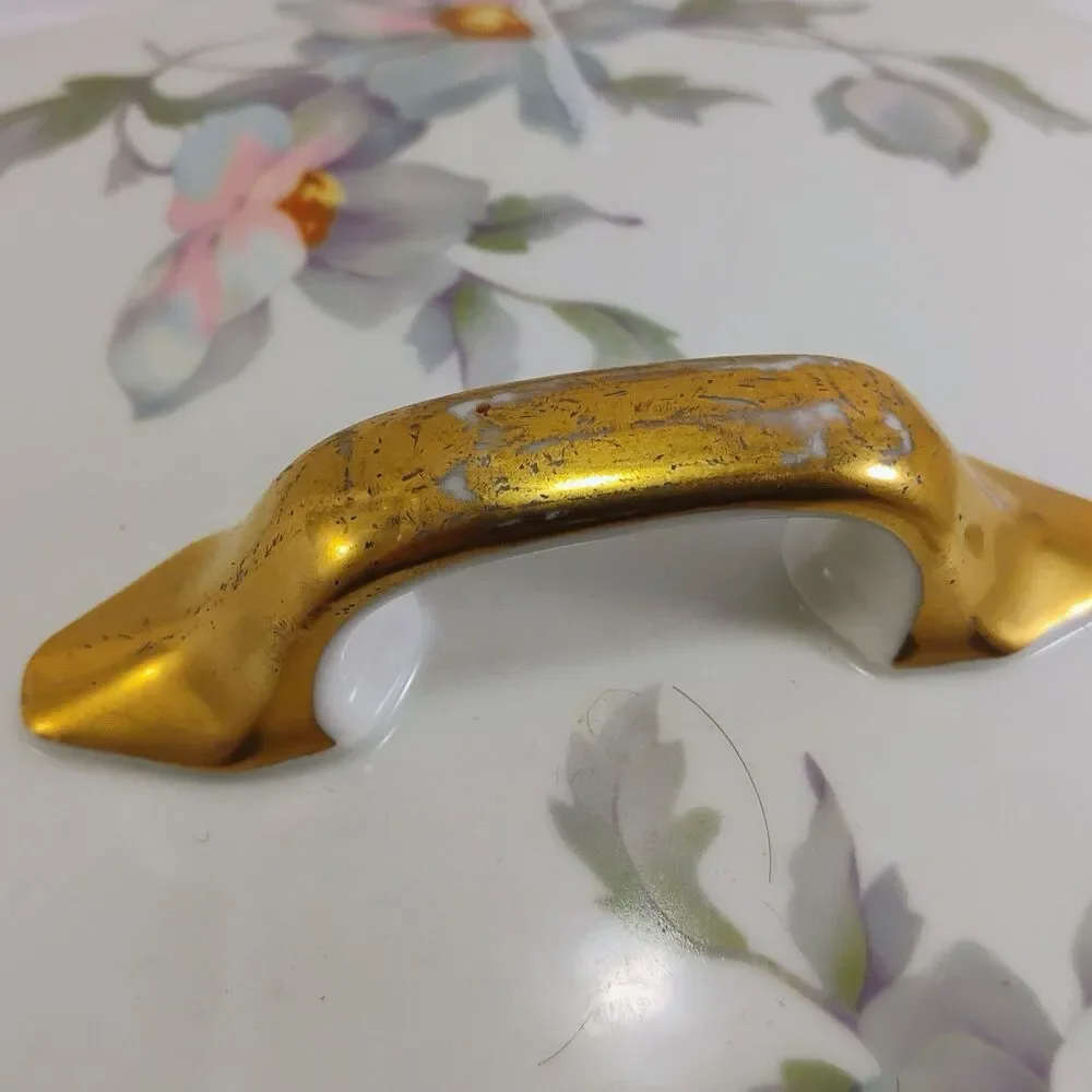 Vintage Japan Covered Vegetable Dish – Floral Pastel & Gold Trim – 8